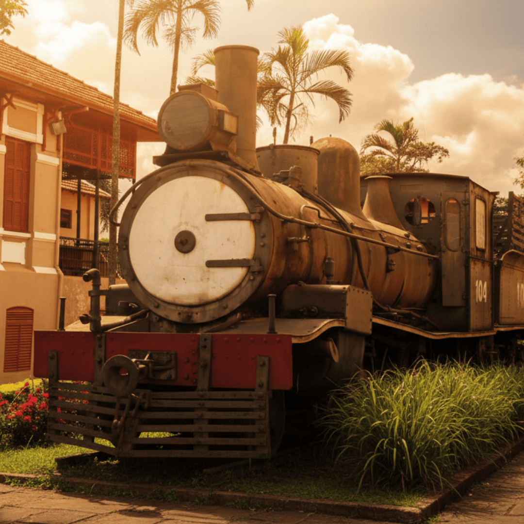 Locomotiva antiga exposta no Museu de História e Folclore Maria Olímpia, um dos marcos culturais da cidade.