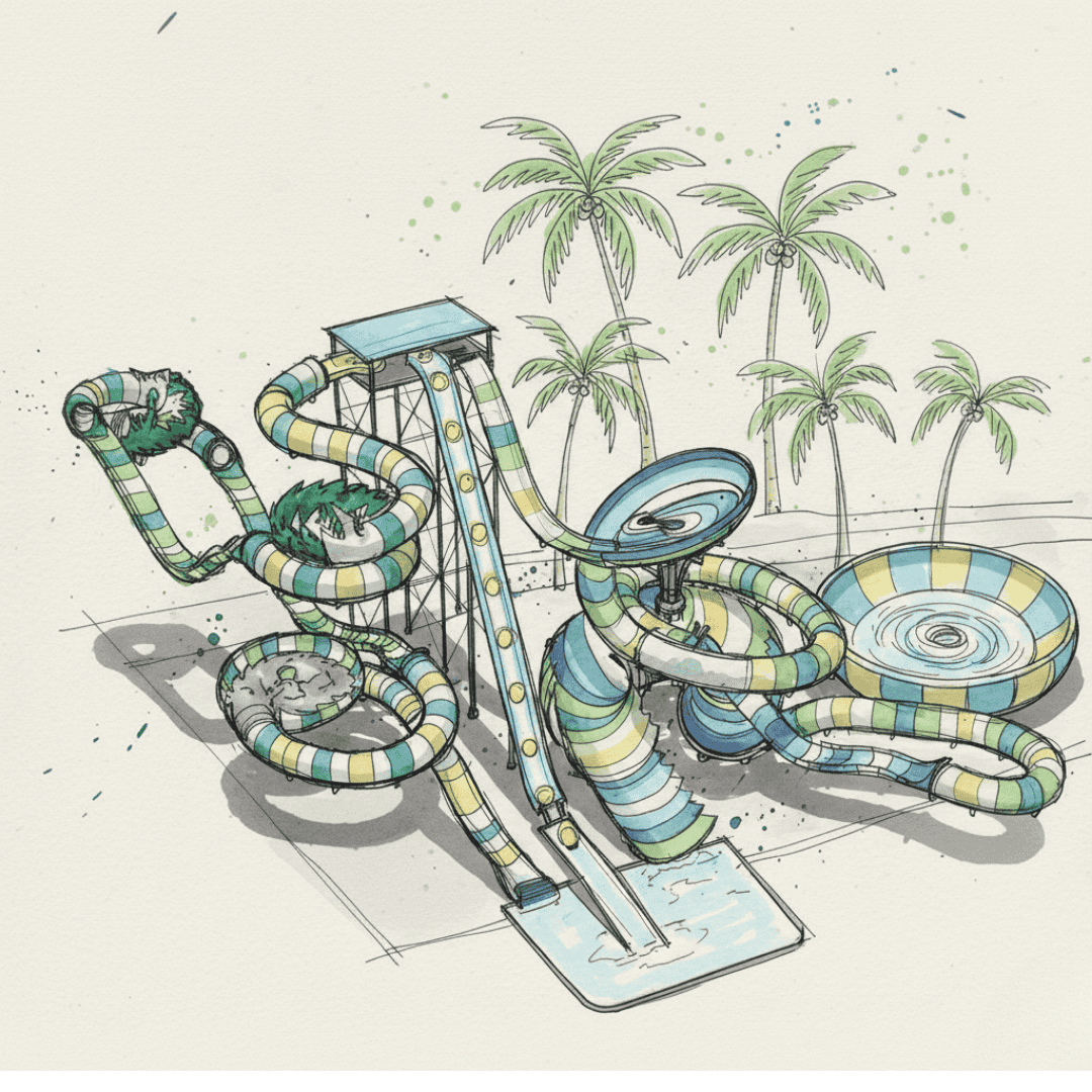 Ilustração artística do Complexo Nações, a nova atração radical do Thermas dos Laranjais prevista para 2025.