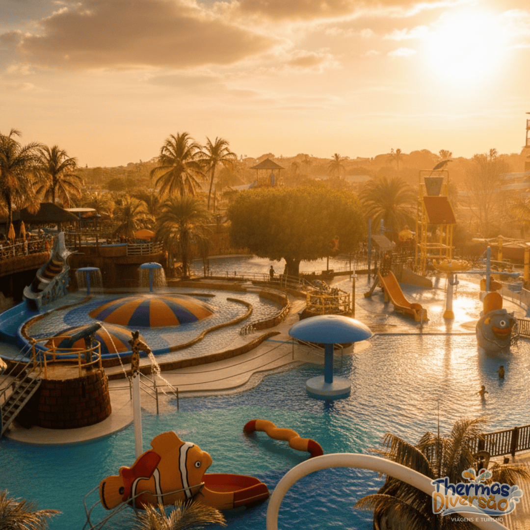 O pôr do sol no Thermas dos Laranjais deixa o parque ainda mais encantador