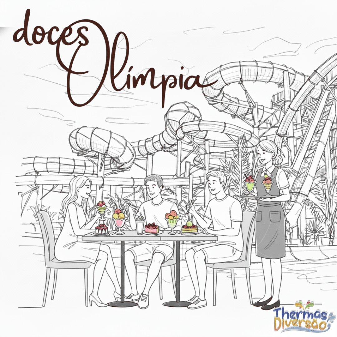 Família curtindo sobremesas típicas de Olímpia após um dia de diversão.