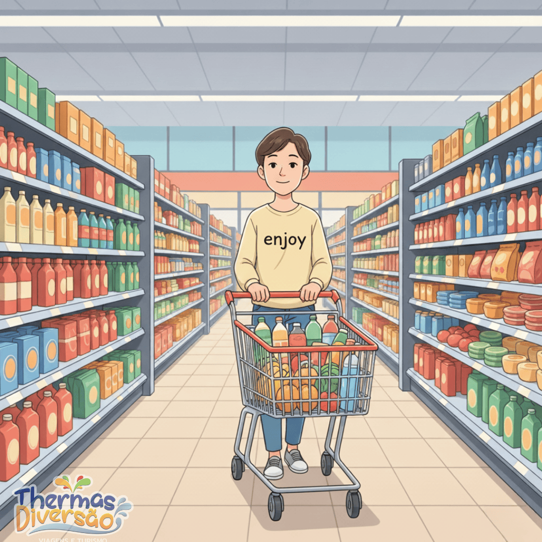 Imagem ilustrativa de visitante fazendo compras em mercado próximo ao Enjoy Olímpia Park Resort.