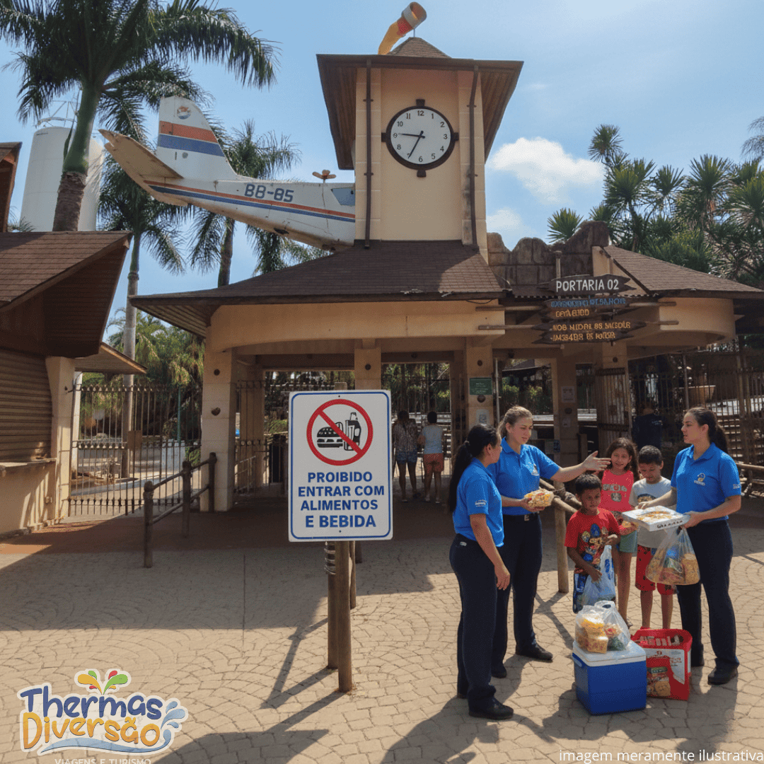 Imagem ilustrativa mostrando a fiscalização de alimentos na entrada do Thermas dos Laranjais.